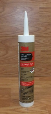 (1) 3M Ultra Durable White 100% Silicone Low Odor Kitchen & Bath Caulk Tube