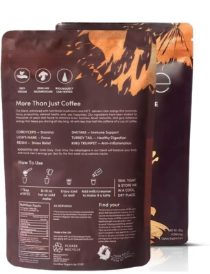 RyzeMushroom Coffee. 100% Organic Coffee With 6 adaptogenic mushrooms,