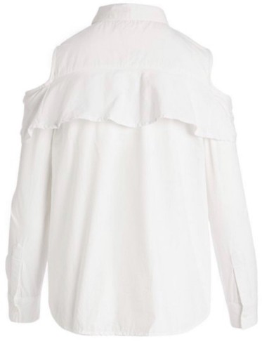 Jennifer & Grace solid White Ruffle-Trim Cold-Shoulder Button-Up/ blouse /top/ S - 第 11/22 張圖片