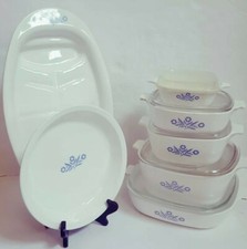 Corning Blue Cornflower 12 pc Lot Set Roaster Casserole Dishes Pie Pan Lids