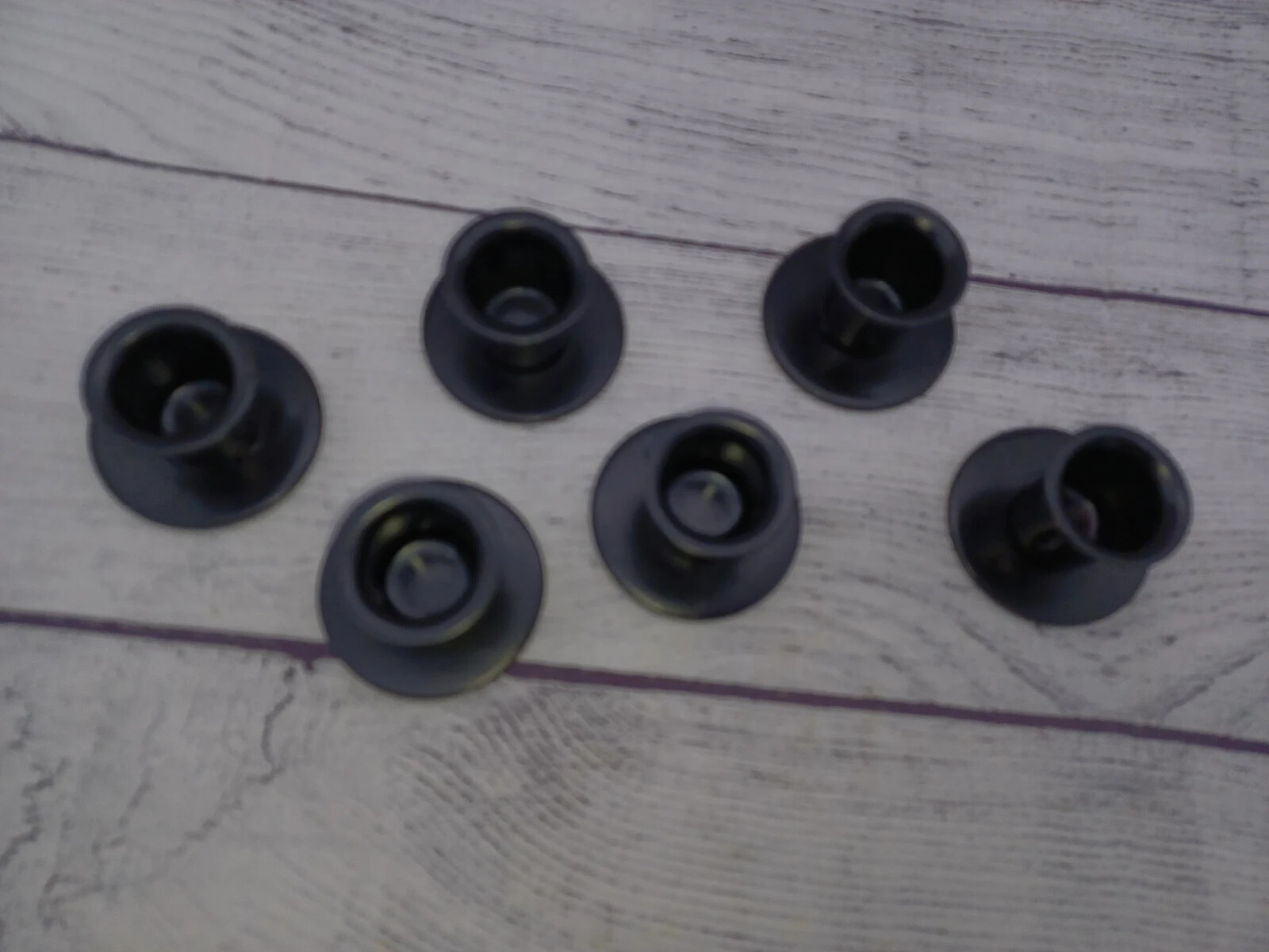 Set of 6 Black Round Taper Candle Holders, 2" Base, Primitive, Metal, Holder