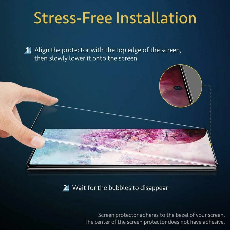 ESR Tempered Glass Screen Protector For Samsung Note 10 Full Cover 2 Pack - Image 3 of 4