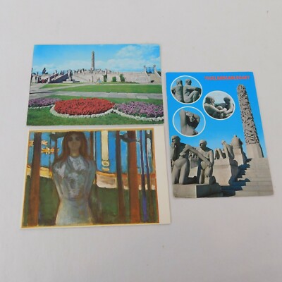 Lot of 3 Norway Postcards Statues Vigelandsanlegget Sculptures Munch Painting 