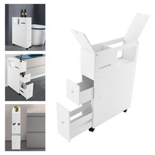 White Slim Bathroom Storage Cabinet Toilet Storage Organizer w/ Slide Out Drawer