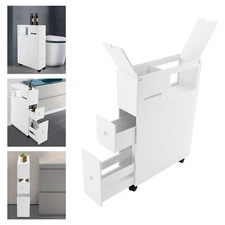 Bathroom Floor Slim Cabinet Storage Organizer Shelf Free Standing Cabinet White