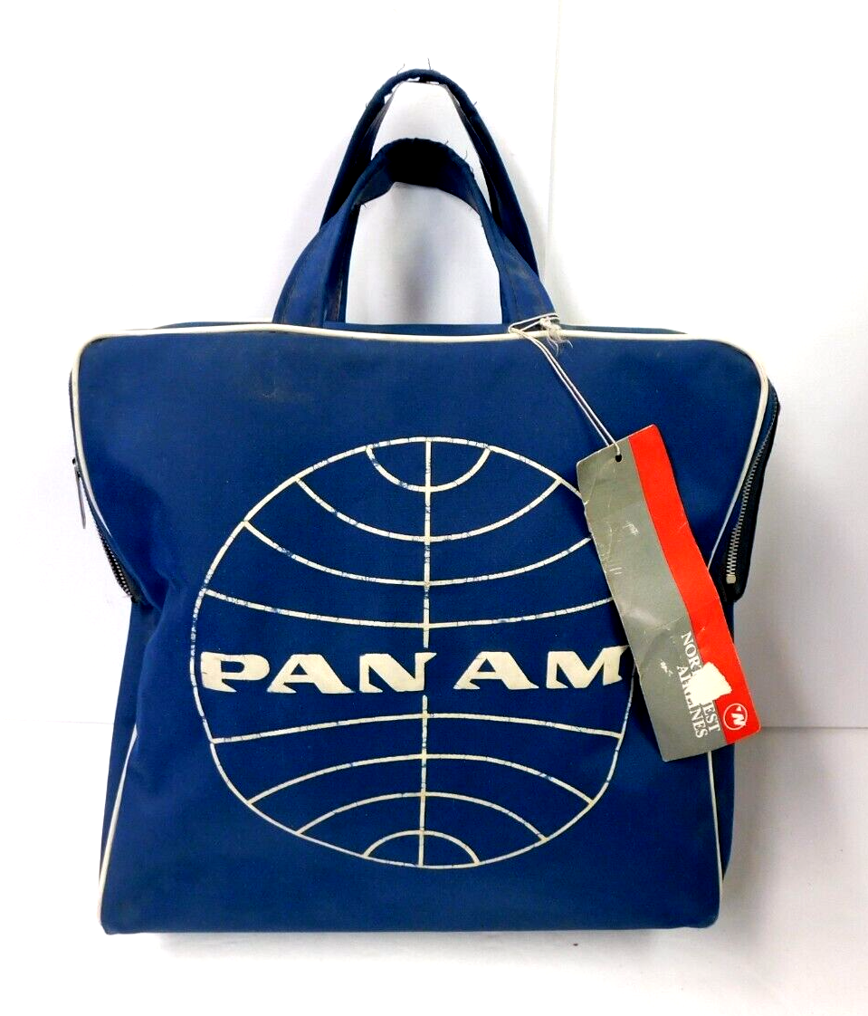 1960'S PAN AM AIRLINE FLIGHT ATTENDANT CARRY ON BLUE TRAVEL BAG, GLOBE LOGO