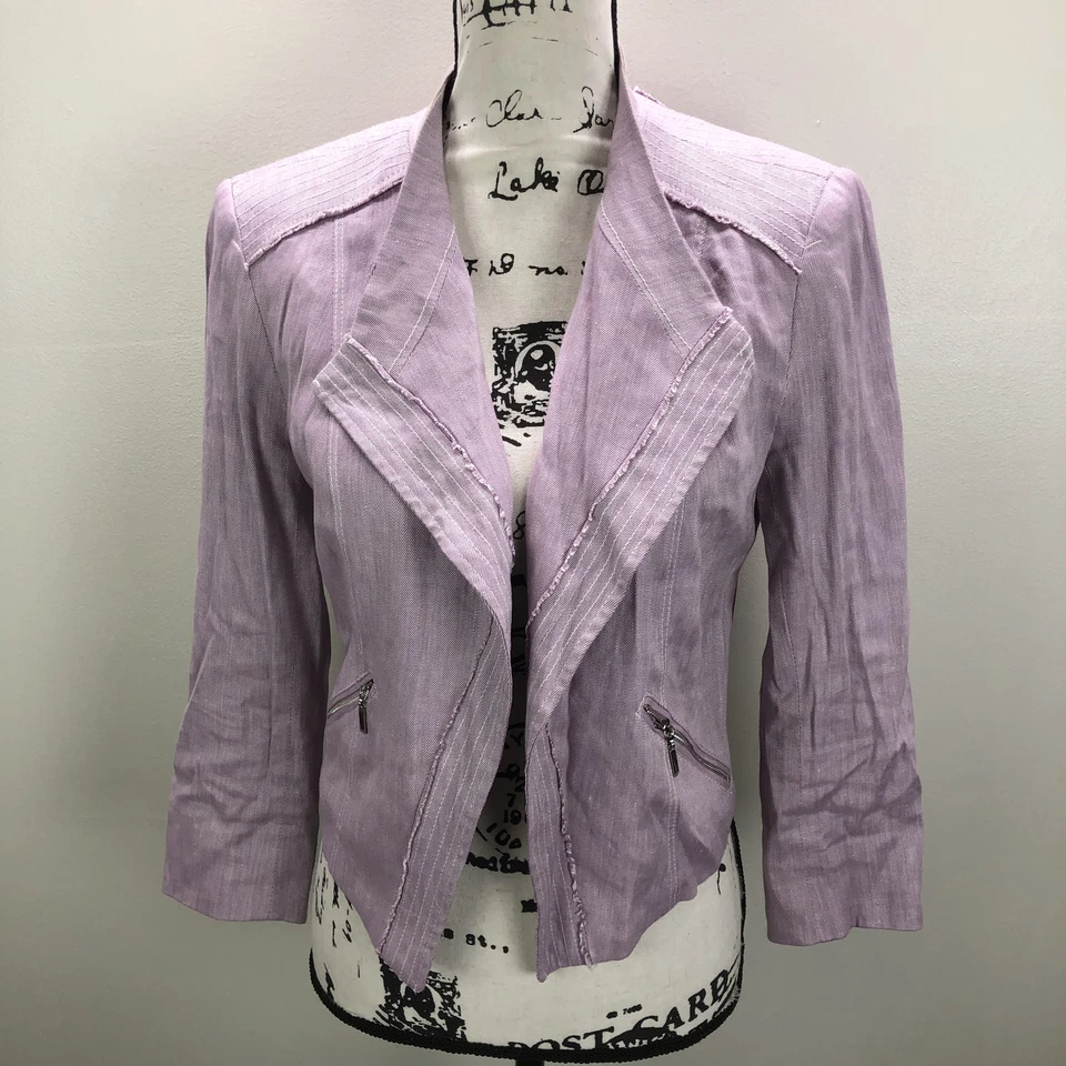 Blazer Traje Chaqueta Mujer WHITE HOUSE BLACK MARKET Estilo Abierto Lino Púrpura 2 Foto 2 de 4