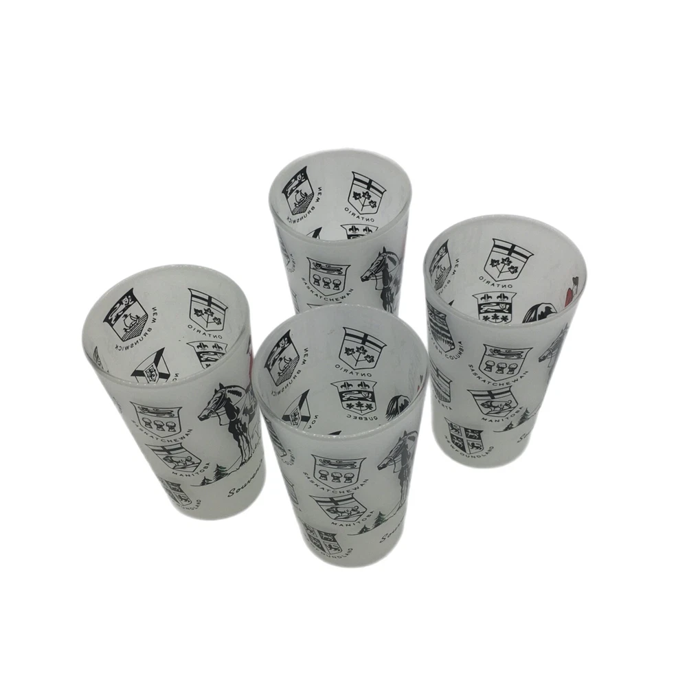 Tumbler Set 4 Canadian Royal Mounties Frosted Glass Souvenir of Canada Barware