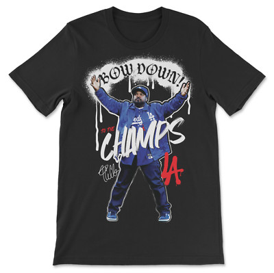 ''Ice Cube Bow Down Dodgers Champs T-Shirt   LA Hip-Hop Legend Baseball Fan Tee''