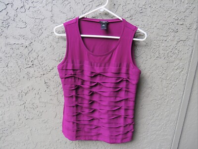 Ann Taylor Top Size PM Purple Pleats Sleeveless Scoop Neck Lined DR
