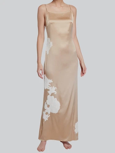 $975 Myla London Women's Beige Silk Long Slip Dress Nightgown Size L