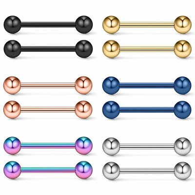 12 pcs Surgical Steel Tongue Navel Nipple Barbell Ring Bars Piercing Jewelry