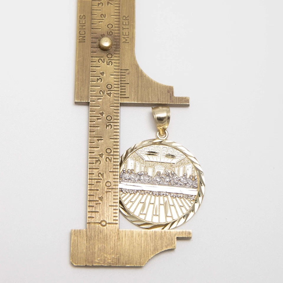 Pingente medalhão última ceia corte diamante ouro branco amarelo 10K real 1 1/2" - Imagem 4 de 4