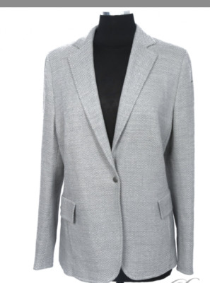 Brand New With Tags - AKRIS SILVER CREAM DASHED SUMMER TWEED JACKET SIZE 16