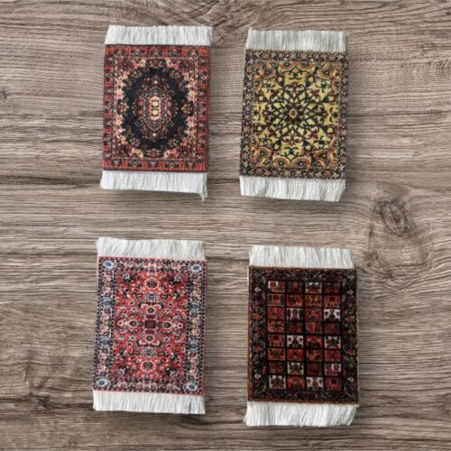 Set of 4 Table Coasters Oriental Kilim Design Mats with Tassels, Dollhouse Rug - Picture 1 of 9