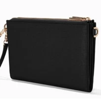 DAGNE DOVER ESSENTIAL CONVERTIBLE CLUTCH WALLET *BLACK ONYX* LEATHER TRIM $145