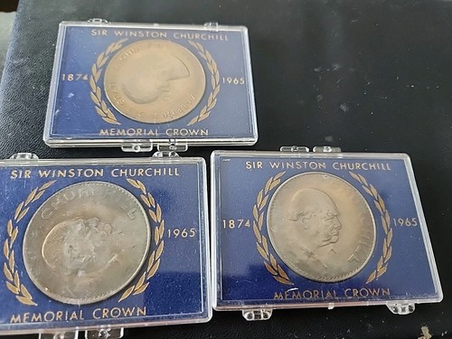 1874 - 1965 Sir Winston Churchill Memorial Crown Coin Set Of 3 In Cases