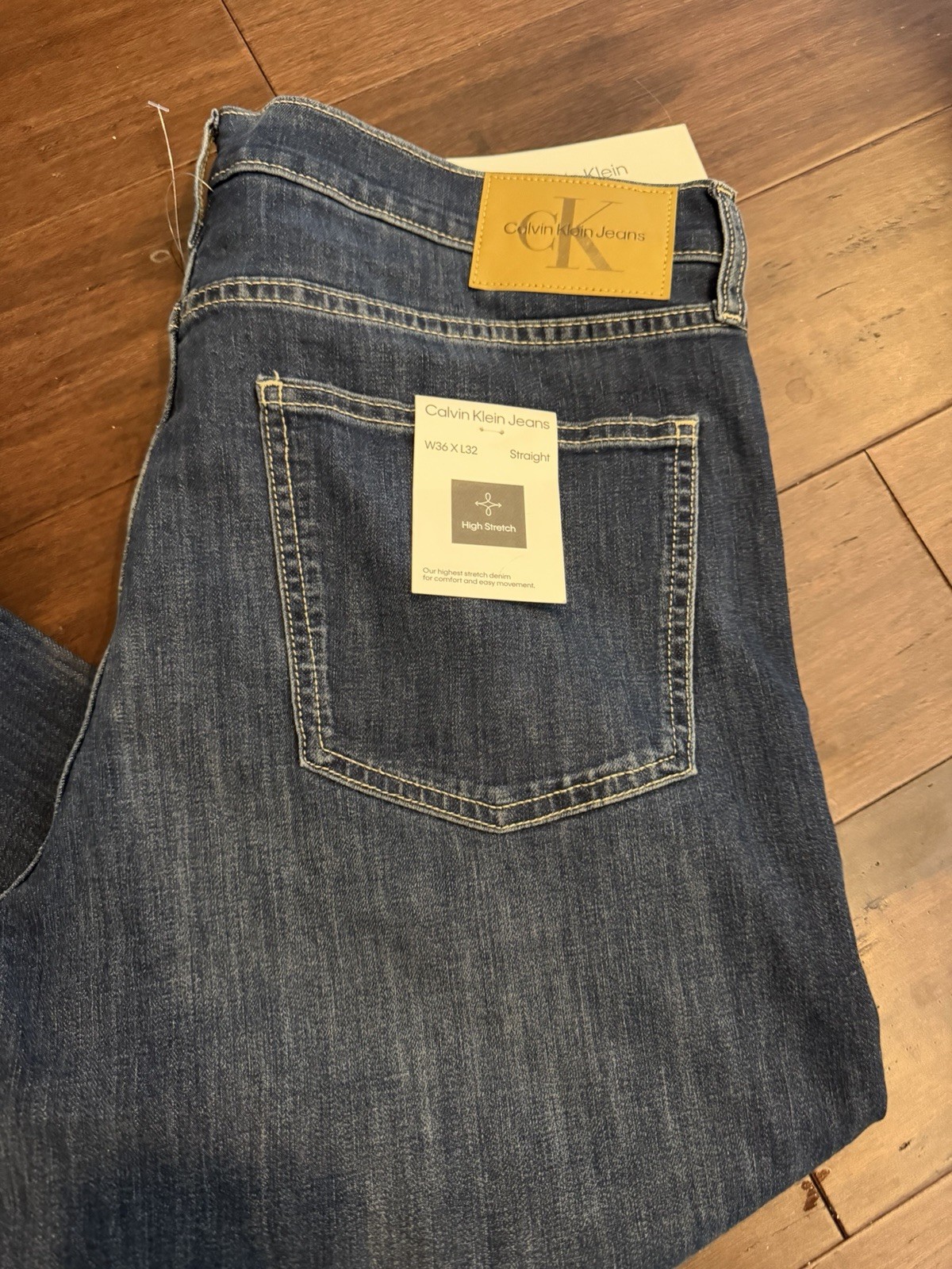 Calvin Klein Men's 36x32 Standard Straight Fit Denim Jeans In Blue Rinse thumbnail 2