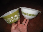 2 Vintage Pyrex Glass No 473 & 441 Green Crazy Daisy Baking Dish Mixing Bowl