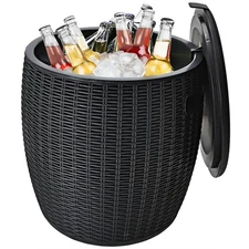 Costway 9.5 Gallon 4-in-1 Patio Rattan Cool Bar Side Table Cocktail Table Black