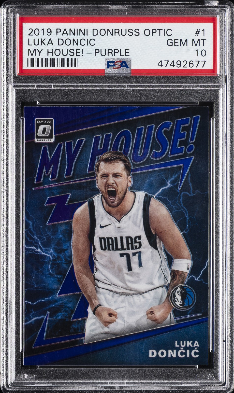 2019 PANINI DONRUSS OPTIC MY HOUSE! PURPLE #1 LUKA DONCIC PSA 10