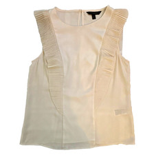 Banana Republic Women's Ivory Solid Chiffon Pleated Ruffle Keyhole Blouse S