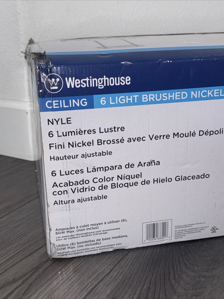 Westinghouse NYLE 6-Light Brushed Nickel Chandelier W/ Glazed Ice Block Glass - Image 2 of 4