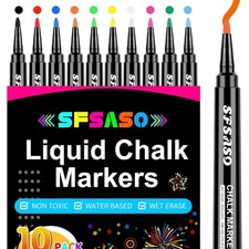 Fine Tip Liquid Chalk Markers 10 Color Set for Glass Dry Erase Board Whiteboard