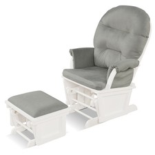 Costway Wood Baby Nursery Rocking Chair Glider  Ottoman Cushion Set Light Grey