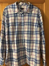 Talbots Red, White & Blue Long Sleeve or Roll -Up Button Down Blouse Size L.