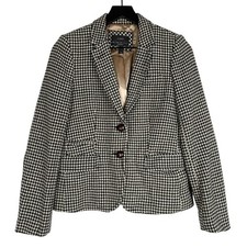 J.Crew Schoolboy Houndstooth 100 Wool Blazer Jacket Beige Black Elbow Patch - 0