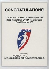 2002 Fleer Ultra WNBA Rookies Expired Rookie Redemption Stacey Dales #103 gb9