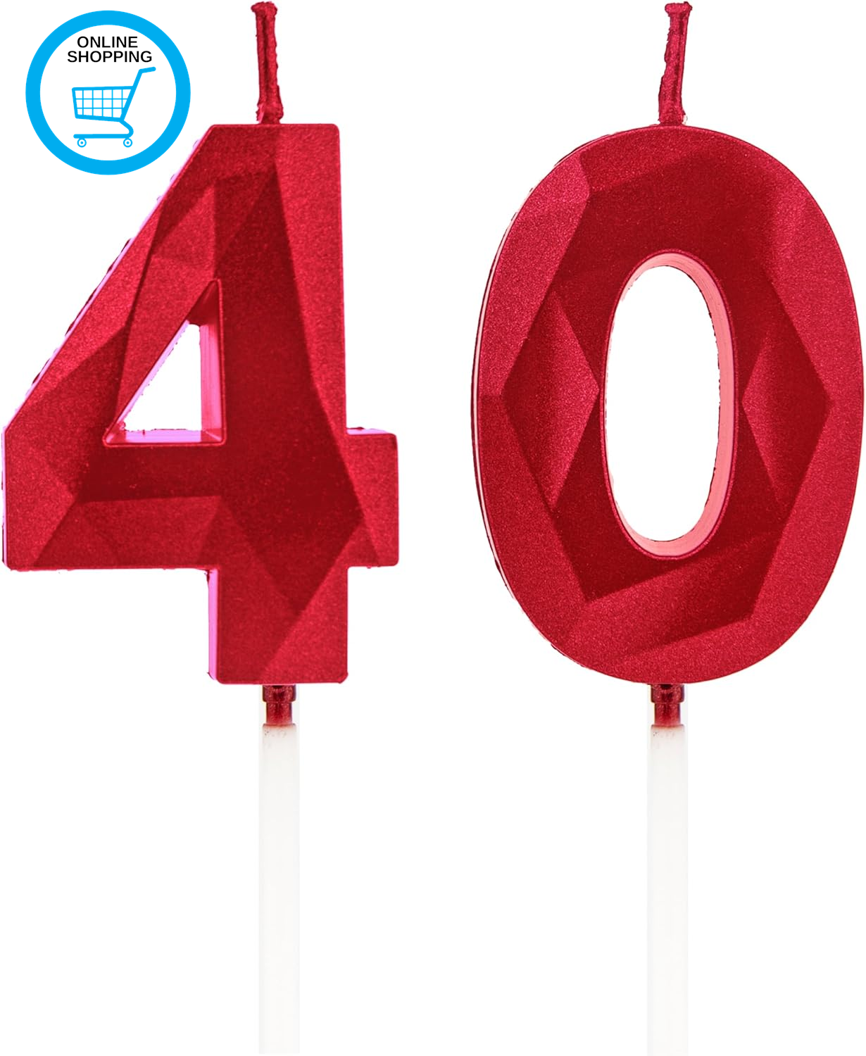 40Th Birthday Candles, Red Number Candles, Happy Birthday Cake Toppers, for Birt