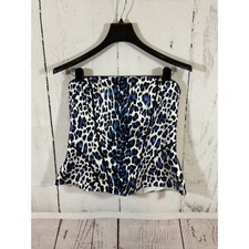 White House Black Market Corset Top 12 Blue Leopard Print Peplum Party Clubwear