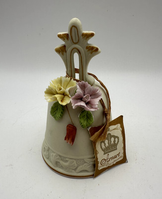 Vintage Capodimonte Antique Ivory Bisque Porcelain Bell w Original Tag Floral