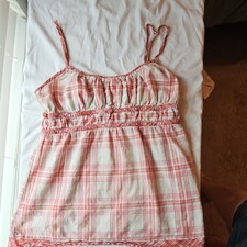 girl crazy Juniors L Pink White Plaid Smocked...
