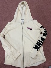 Victoria's Secret Women's Pink Zip-Up Hoodie Cream Gray, Size XS