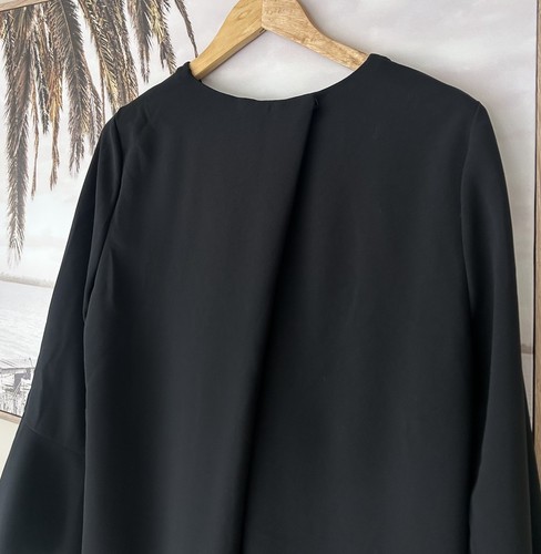 MAX MARA Bell Sleeve Black Shift Crepe Cross Back Dress Pockets Size 12 14 AU - Picture 4 of 5