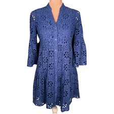 Lilly Pulitzer Hazelanne Eyelet Dress Womens 2 Blue Tiered Bell Sleeve 013215