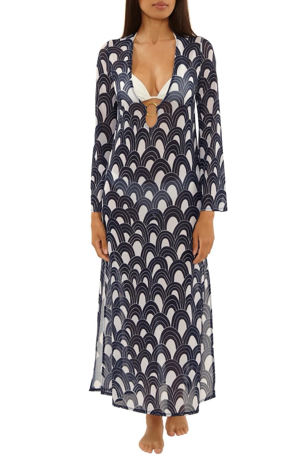 Trina Turk Arches Print Mesh Maxi Swim Cover Up, Blue White, Nwt