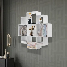 Wall Mounted Display Bookcase Book Shelf Home Decor Storage Rack Shelving Unit