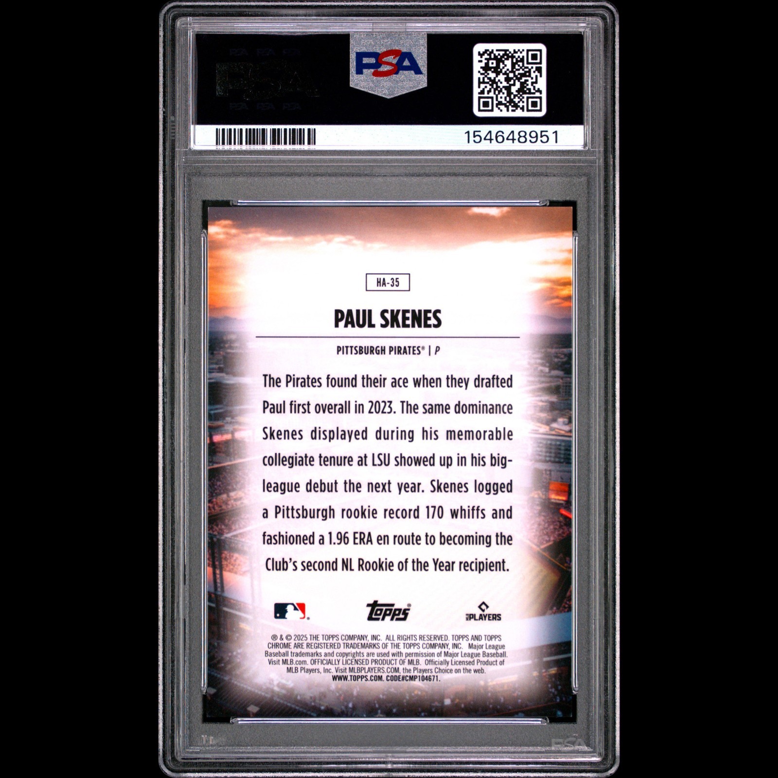 2025 Topps Chrome Paul Skenes #HA-35 HOME FIELD ADVANTAGE PSA 10 GEM MINT view 2