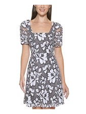 KENSIE Womens White Lined Pouf Sleeve Short Party Fit + Flare Dress 2