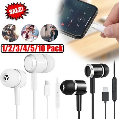 1-10X In-Ear Wired Earbuds TypeC USBC Connector Earphones Headphones Bass Stereo