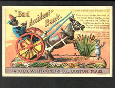 Bad Accident Mechanical Bank Iron Toy Donkey SR.B.ba Victorian Trade Card - RARE