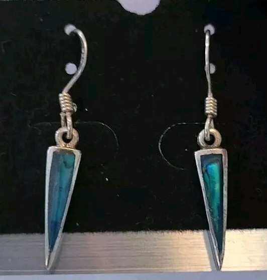 Abalone Triangle Solid Sterling Silver 925 Hook D… - image 1