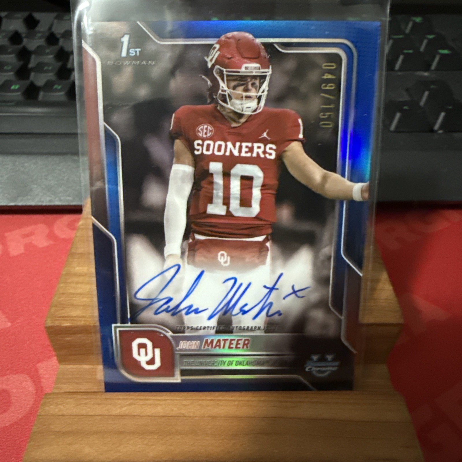 2025 Bowman Chrome U John Mateer Blue Refractor ON CARD Auto 49 /150 BCA-JM