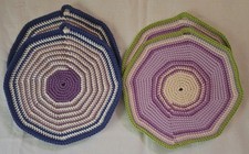 New 2 Sets Of Crochet Pot Holders Handmade Colorful  Modern Cotton 8" Round