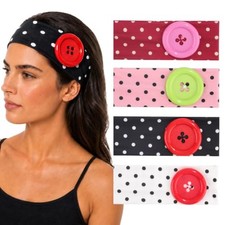 4Pcs Oversized Button Headband, Wide Stretchy Polka dot Black/White/Red/Pink 
