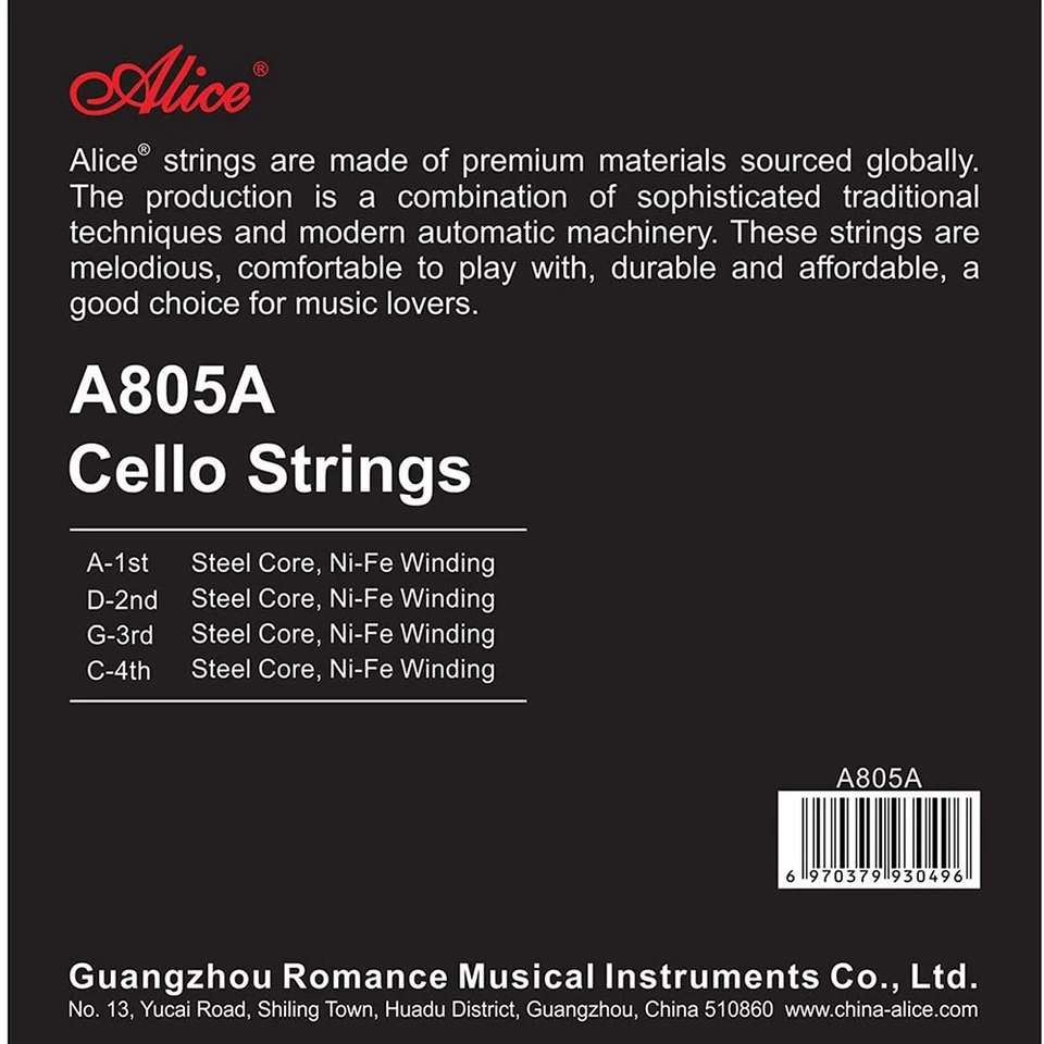 Alice Cello Strings 4/4 Full Set Steel Core Ni-Fe Chrome Winding ADGC A805 - Image 2 of 4